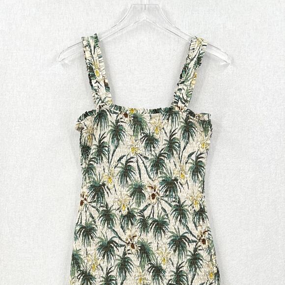 MIKOH Magnolia Mini Dress Womens Large Cream Green Smocked Shirred Palm Tree - Picture 5 of 15